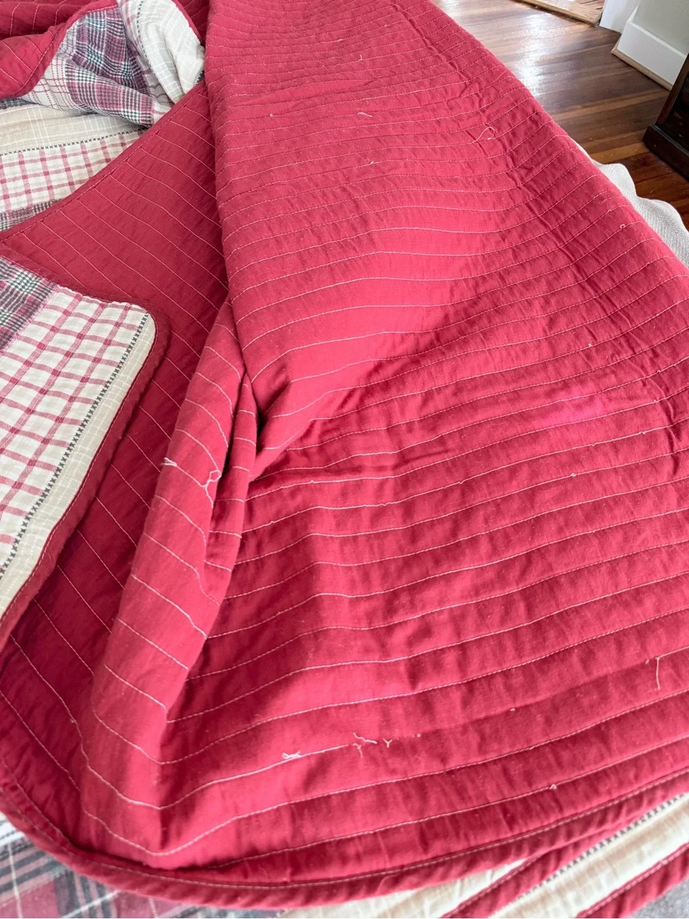 Cozy Cabin Quilt King Size Red Plaid Stripes